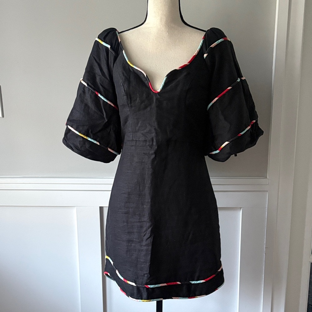 FARM Rio Black Colored Stripes Short
Sleeved Mini Dress